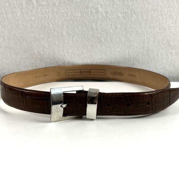 Fossil Brown Genuine Leather Croc Embossed Belt Women's Small Silver Buckle - Picture 1 of 4